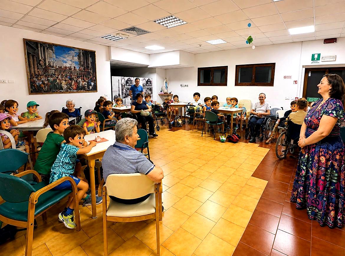 Momento dell'incontro intergenerazionale alla Casa di Riposo La Panoramica