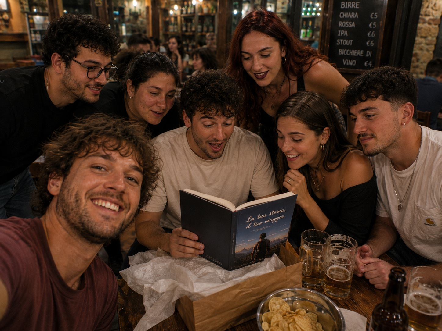 Gruppo di amici regala un libro personalizzato al festeggiato